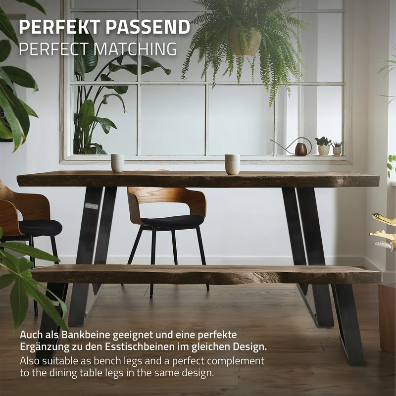 2er Set Tischkufen Bankkufen 80GRAD Neigung 40x43 cm Industrial 8x2 cm Stahl ML-Design