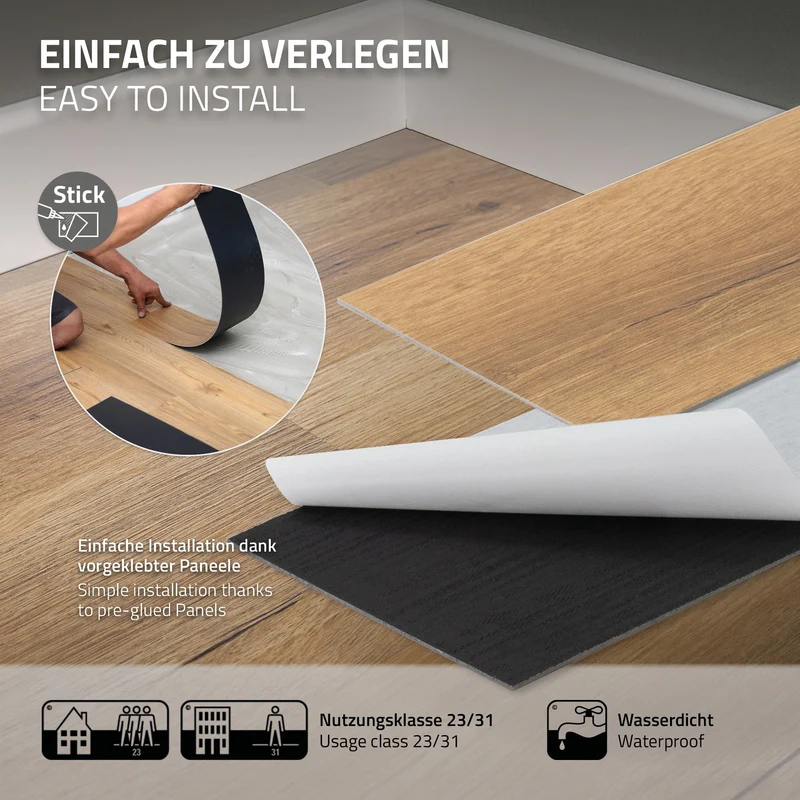 ML-DESIGN | Bodenbelag Vinylboden 16 Stück selbstklebend 91,5 x 15,3 cm x 2mm 2,23m² PVC Eiche Rustikal Holzoptik Klebefliesen Bodenfliesen
