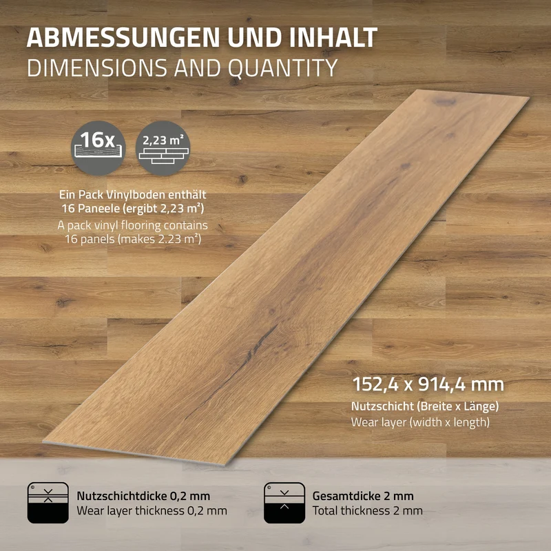 ML-DESIGN | Bodenbelag Vinylboden 16 Stück selbstklebend 91,5 x 15,3 cm x 2mm 2,23m² PVC Eiche Rustikal Holzoptik Klebefliesen Bodenfliesen