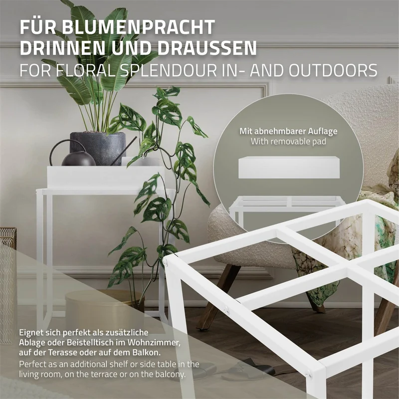 ML-Design | Blumenständer Weiß aus Metall, Pflanzenständer mit abnehmbarem Tablett Innen/Außen