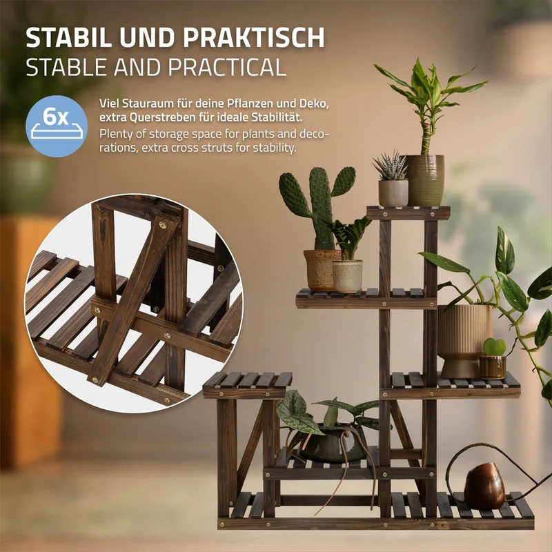 ML-Design | Blumenregal aus Holz, Pflanzenregal mit 6 Ebenen