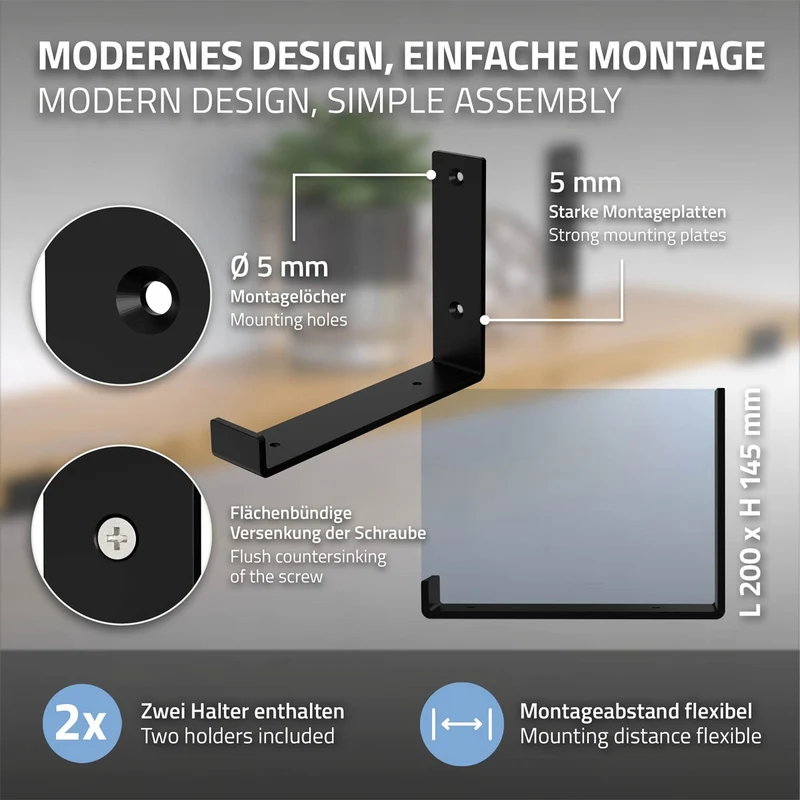 ML-Design | Wandkonsole 2er Set aus Stahl, Regalwinkel Regalhalterung