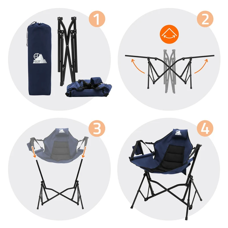 ECD GERMANY | Campingstuhl faltbar mit Stahlgestell Schaukelstuhl bis 150 kg Angelstuhl Klappstuhl verstellbare Rückenlehne Faltstuhl Outdoor