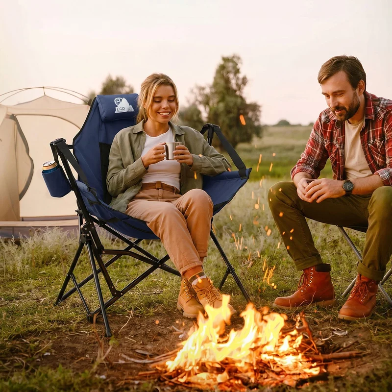 ECD GERMANY | Campingstuhl faltbar mit Stahlgestell Schaukelstuhl bis 150 kg Angelstuhl Klappstuhl verstellbare Rückenlehne Faltstuhl Outdoor