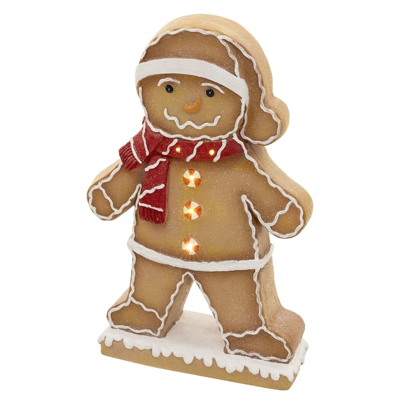 ECD GERMANY | Lebkuchenmann-Figur mit LED-Beleuchtung Braun, Weihnachtsdeko Innen, Lebkuchenfigur, Weihnachtsfigur Batteriebetrieben