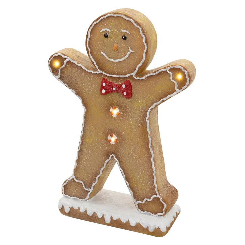 ECD GERMANY | Lebkuchenmann-Figur mit LED-Beleuchtung Braun, Weihnachtsdeko Innen, Lebkuchenfigur, Weihnachtsfigur Batteriebetrieben