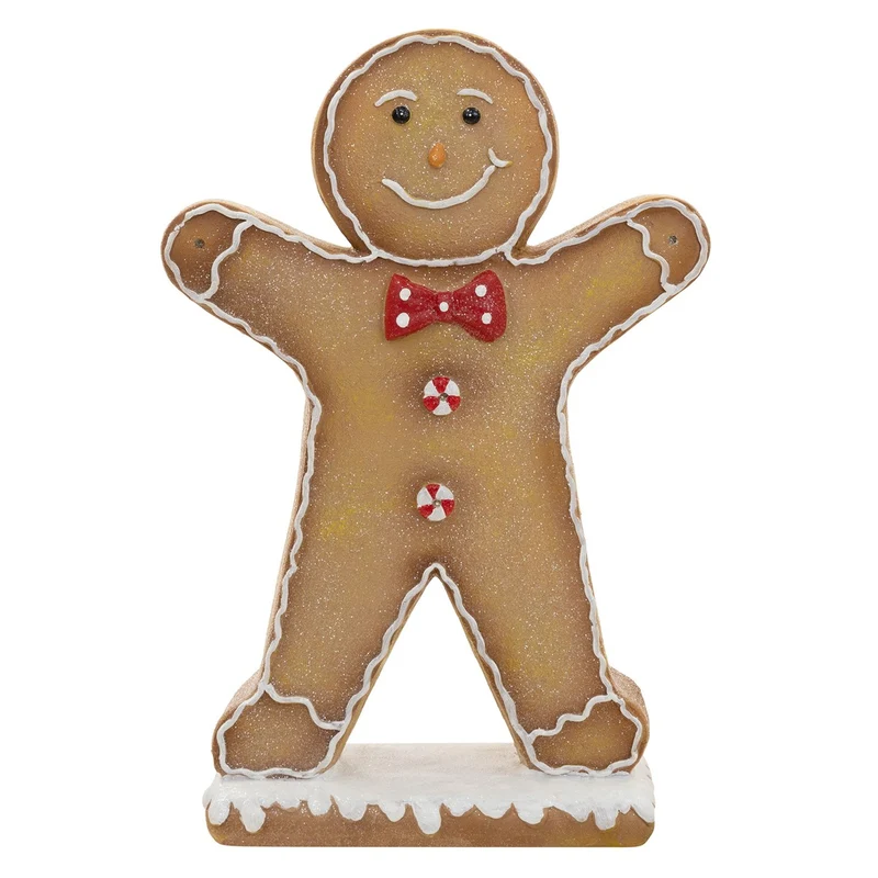 ECD GERMANY | Lebkuchenmann-Figur mit LED-Beleuchtung Braun, Weihnachtsdeko Innen, Lebkuchenfigur, Weihnachtsfigur Batteriebetrieben