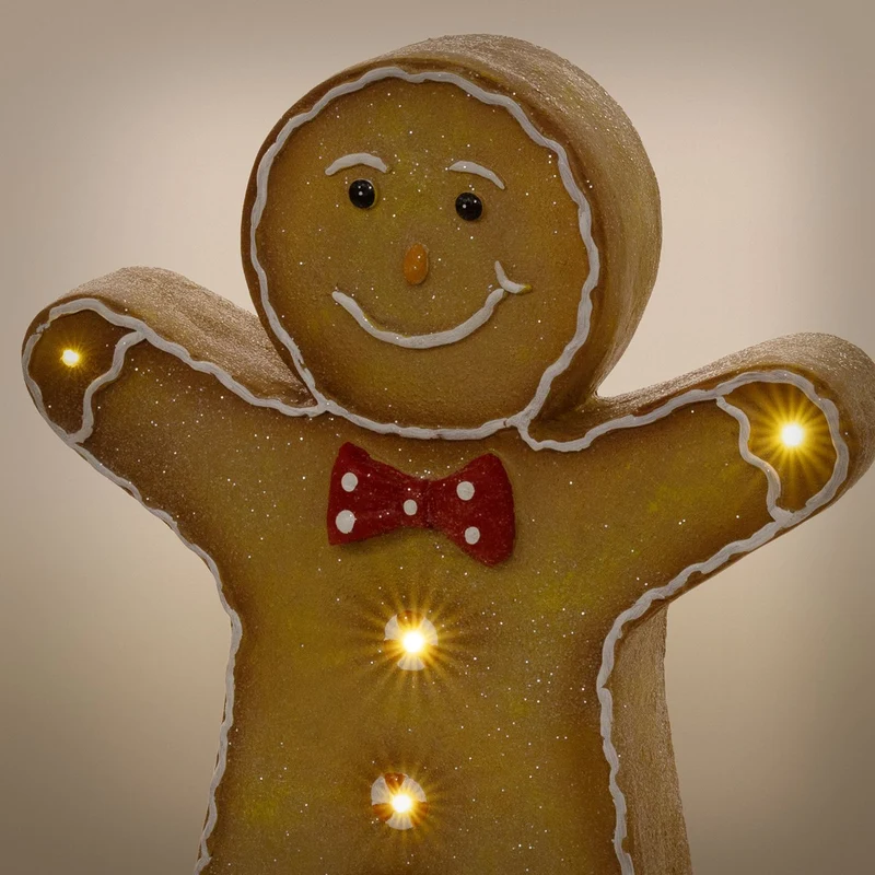 ECD GERMANY | Lebkuchenmann-Figur mit LED-Beleuchtung Braun, Weihnachtsdeko Innen, Lebkuchenfigur, Weihnachtsfigur Batteriebetrieben