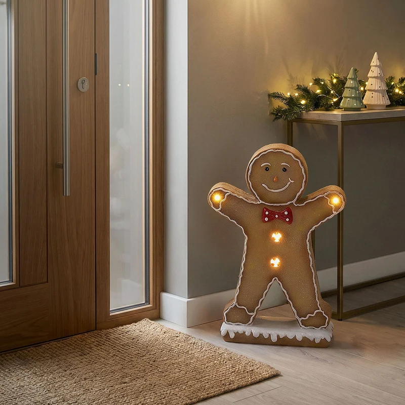 ECD GERMANY | Lebkuchenmann-Figur mit LED-Beleuchtung Braun, Weihnachtsdeko Innen, Lebkuchenfigur, Weihnachtsfigur Batteriebetrieben