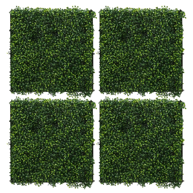 ECD Germany | Künstliche Pflanzenwand Classic Buxus 4er Set 50x50 cm Grün Kunstpflanzen Wandpaneele Indoor Outdoor Blumenwand Sichtschutz Wandpflanzen