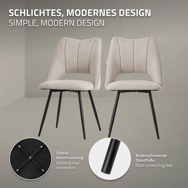 B-Ware Esszimmerstuhl 2er Set Beige gepolstert inkl. Montagematerial Polsterstuhl Küchenstuhl ML-Design