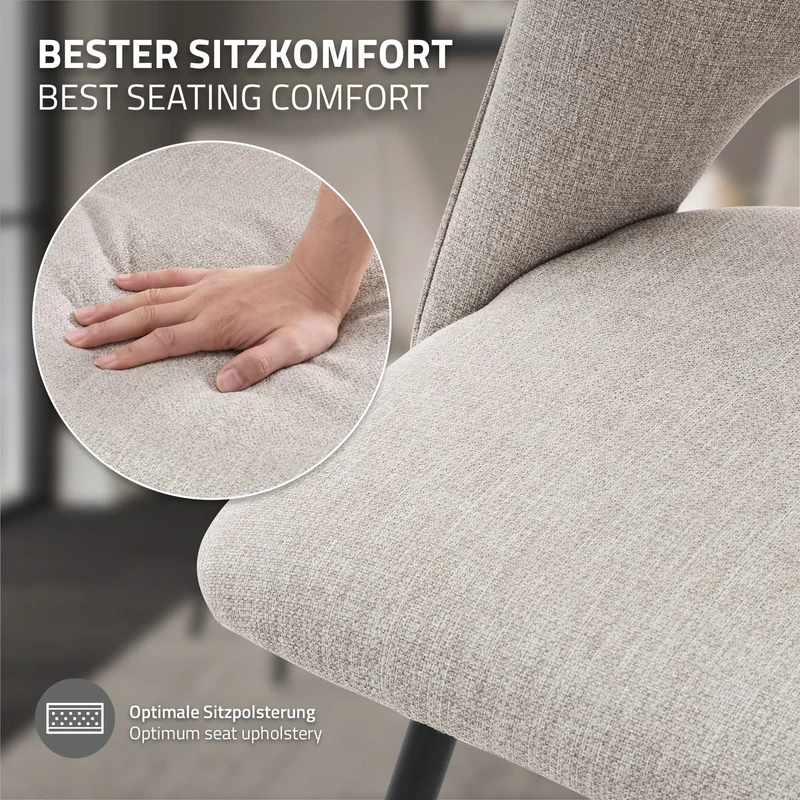 B-Ware Esszimmerstuhl 2er Set Beige gepolstert inkl. Montagematerial Polsterstuhl Küchenstuhl ML-Design