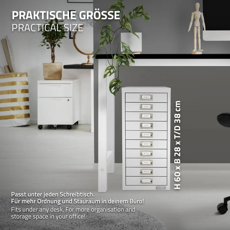 Aktenschrank mit 10 Schubladen 28x38x60 cm Weiß aus Metall ML-Design