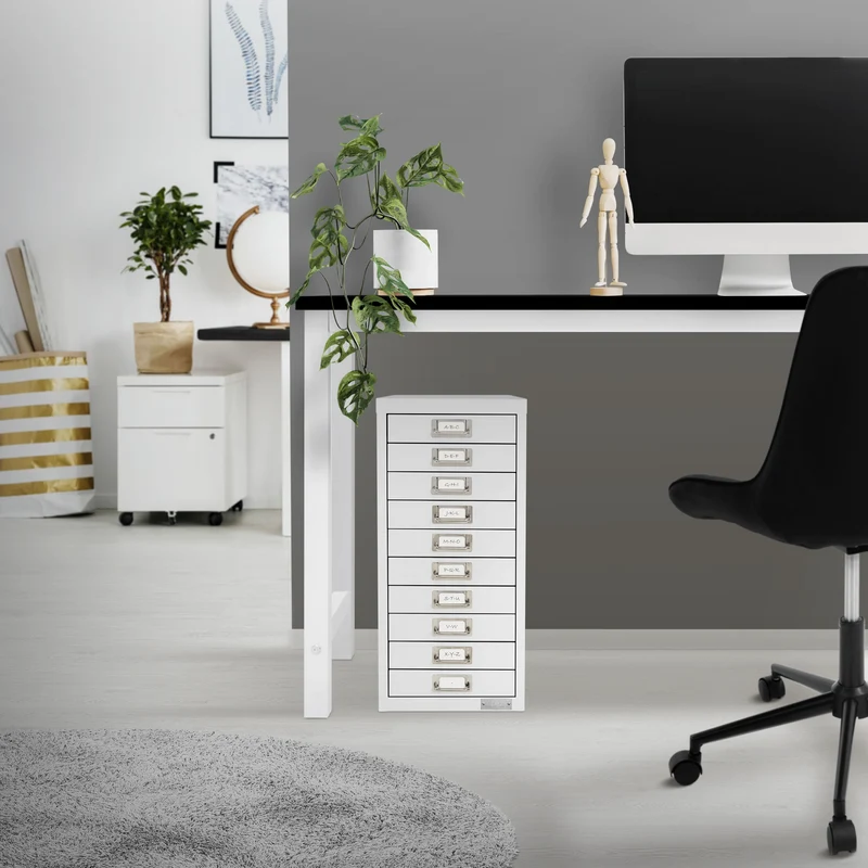 Aktenschrank mit 10 Schubladen 28x38x60 cm Weiß aus Metall ML-Design