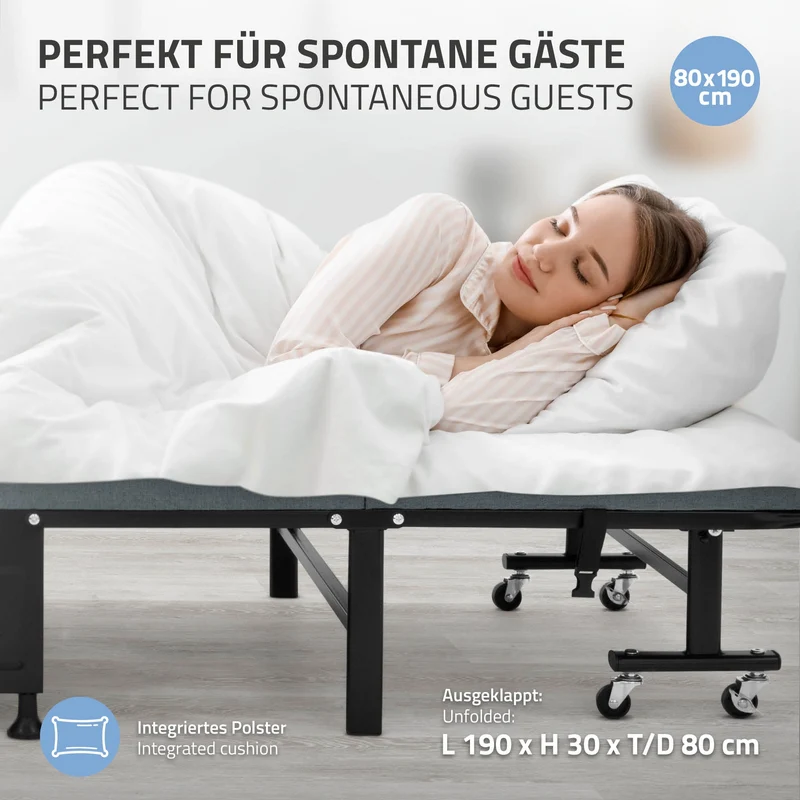 B-Ware Klappbares Gästebett 80x190 cm mit Matratze rollbar für Kinder & Erwachsene bis 200kg belastbar