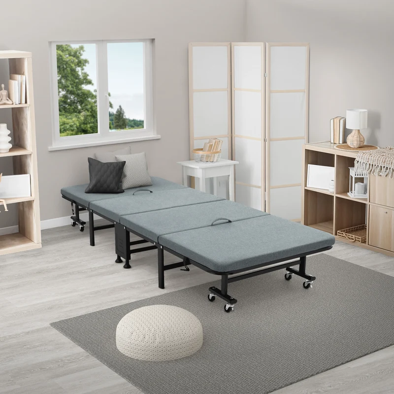 B-Ware Klappbares Gästebett 80x190 cm mit Matratze rollbar für Kinder & Erwachsene bis 200kg belastbar