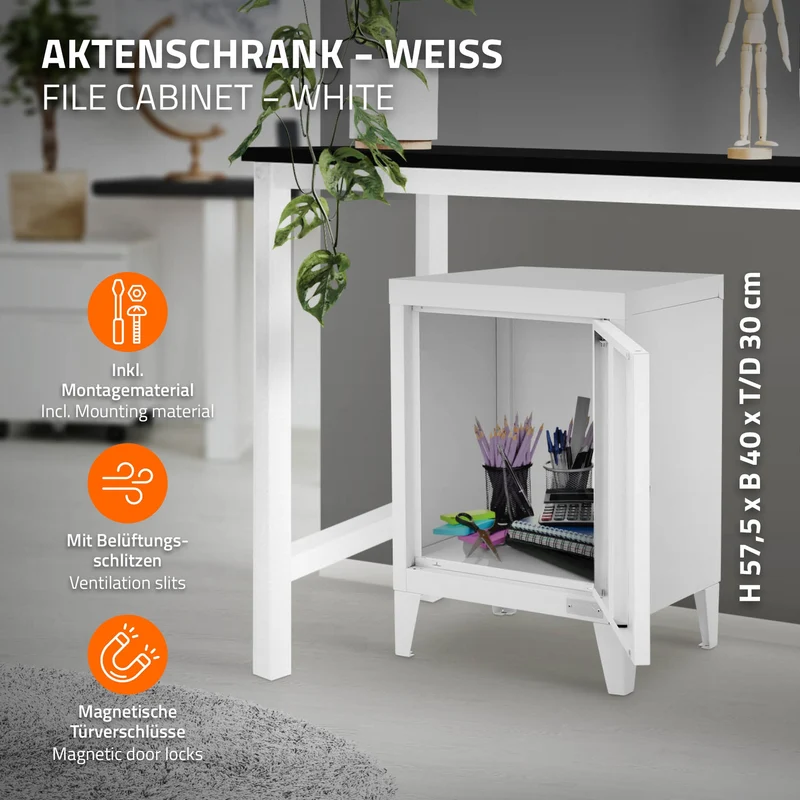 Aktenschrank Büroschrank Industrial 40x30x57,5 cm Weiß aus Stahl ML-Design