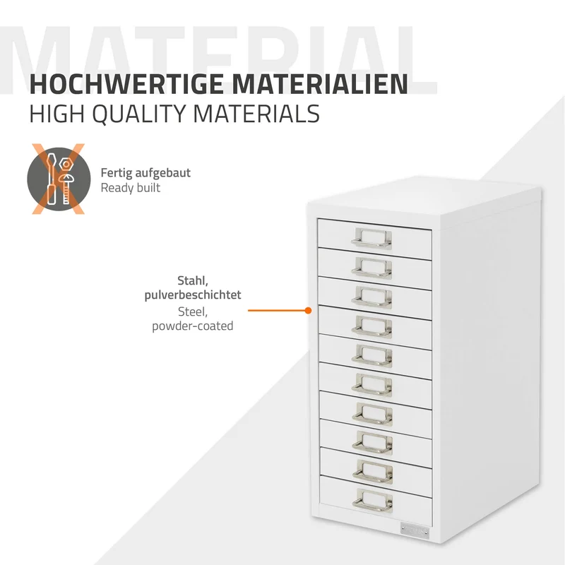 B-Ware Aktenschrank mit 10 Schubladen 28x38x60 cm Weiß aus Metall ML-Design
