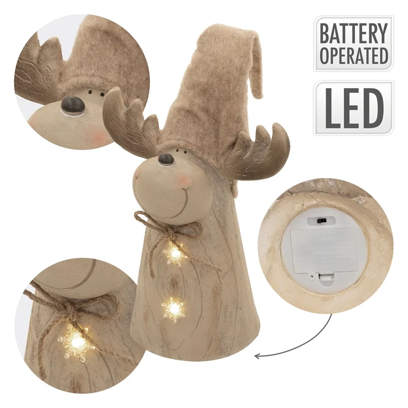 ECD GERMANY | Weihnachtselch-Figur mit LED-Beleuchtung 45-63 cm Braun Weihnachtsdeko Innen LED-Rentier Weihnachtsfigur Batteriebetrieben Dekofigur