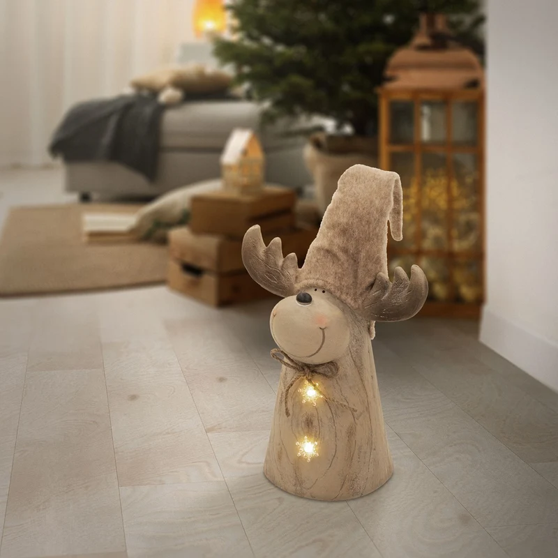 ECD GERMANY | Weihnachtselch-Figur mit LED-Beleuchtung 45-63 cm Braun Weihnachtsdeko Innen LED-Rentier Weihnachtsfigur Batteriebetrieben Dekofigur