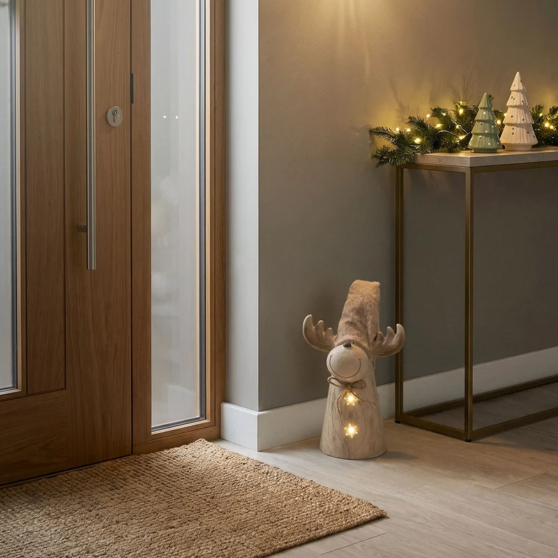 ECD GERMANY | Weihnachtselch-Figur mit LED-Beleuchtung 45-63 cm Braun Weihnachtsdeko Innen LED-Rentier Weihnachtsfigur Batteriebetrieben Dekofigur