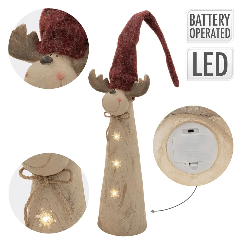 ECD GERMANY | Weihnachtselch-Figur mit LED-Beleuchtung 80-113 cm Braun Weihnachtsdeko Innen LED-Rentier Weihnachtsfigur Batteriebetrieben Dekofigur