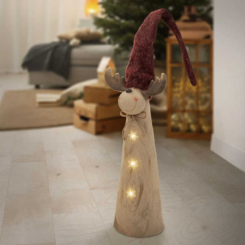 ECD GERMANY | Weihnachtselch-Figur mit LED-Beleuchtung 80-113 cm Braun Weihnachtsdeko Innen LED-Rentier Weihnachtsfigur Batteriebetrieben Dekofigur