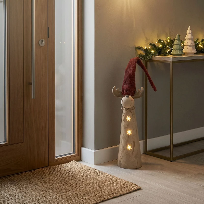 ECD GERMANY | Weihnachtselch-Figur mit LED-Beleuchtung 80-113 cm Braun Weihnachtsdeko Innen LED-Rentier Weihnachtsfigur Batteriebetrieben Dekofigur