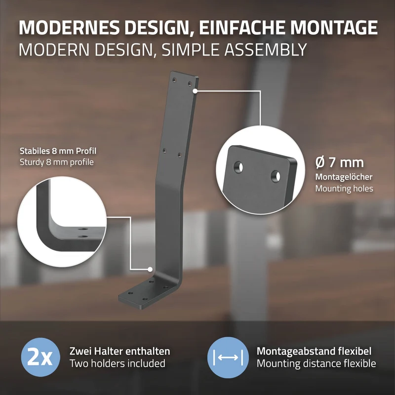 Rückenlehnenhalterung 2er Set 345 x 90 mm Grau aus Stahl ML-Design