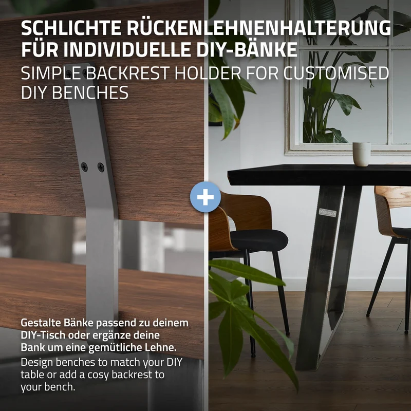 Rückenlehnenhalterung 2er Set 345 x 90 mm Grau aus Stahl ML-Design