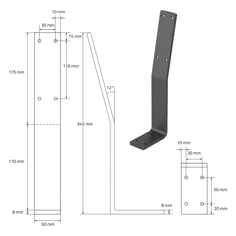 Rückenlehnenhalterung 2er Set 345 x 90 mm Grau aus Stahl ML-Design