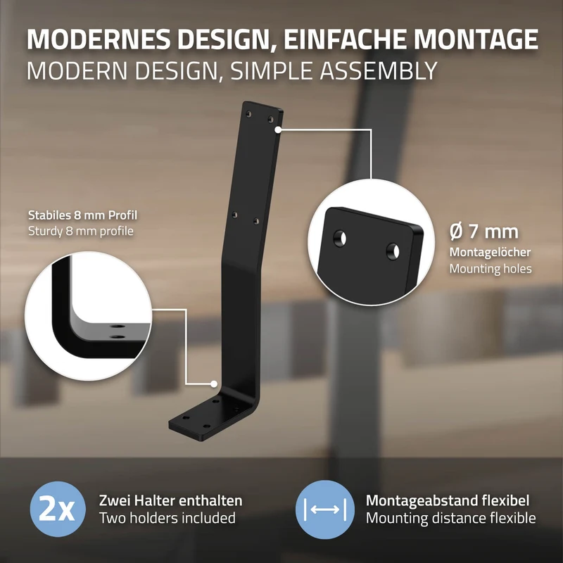 Rückenlehnenhalterung 2er Set 345 x 90 mm Schwarz aus Stahl ML-Design