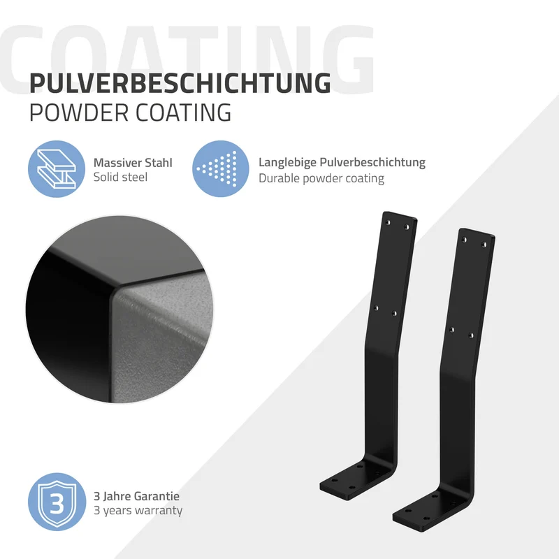 Rückenlehnenhalterung 2er Set 345 x 90 mm Schwarz aus Stahl ML-Design
