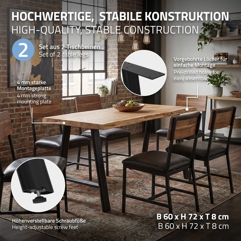 ML-DESIGN | Tischbeine 2er Set A-Form mit flaches Profil 60x72 cm aus Stahl Schwarz Tischgestell Tischfüße Tischkufen für Esstisch & Schreibtisch
