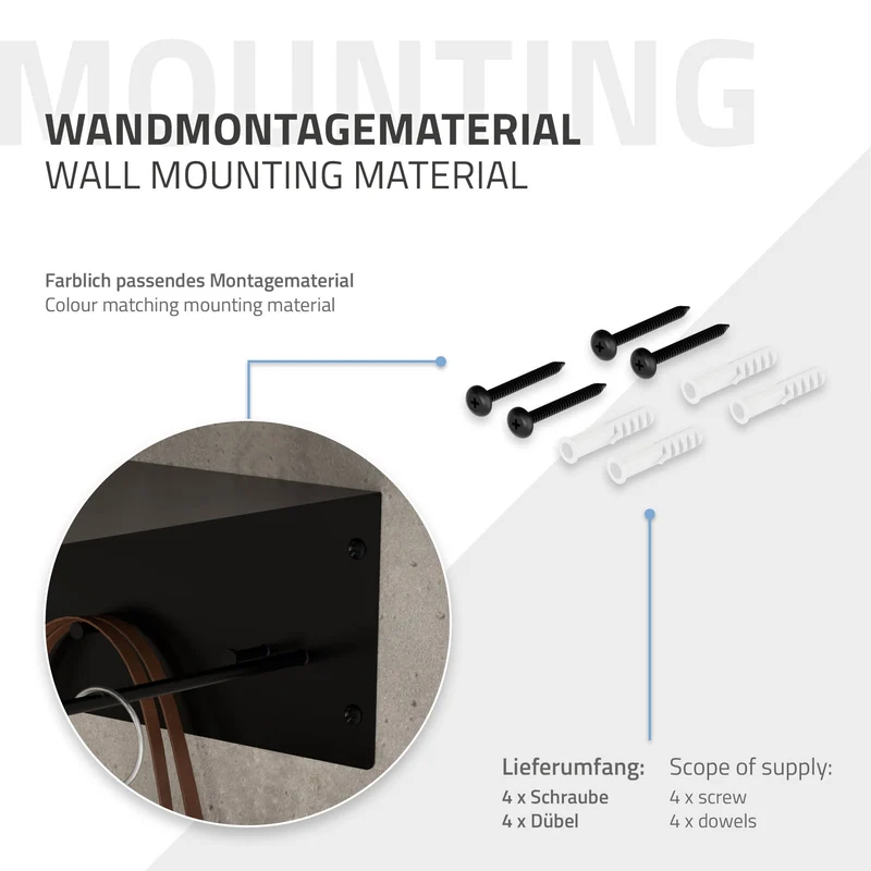 3er Set Kleiderstange Garderobe Wandmontage mit Ablage 60 x 30 x 15 cm Schwarz aus Metall ML-Design