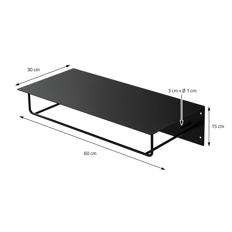 3er Set Kleiderstange Garderobe Wandmontage mit Ablage 60 x 30 x 15 cm Schwarz aus Metall ML-Design
