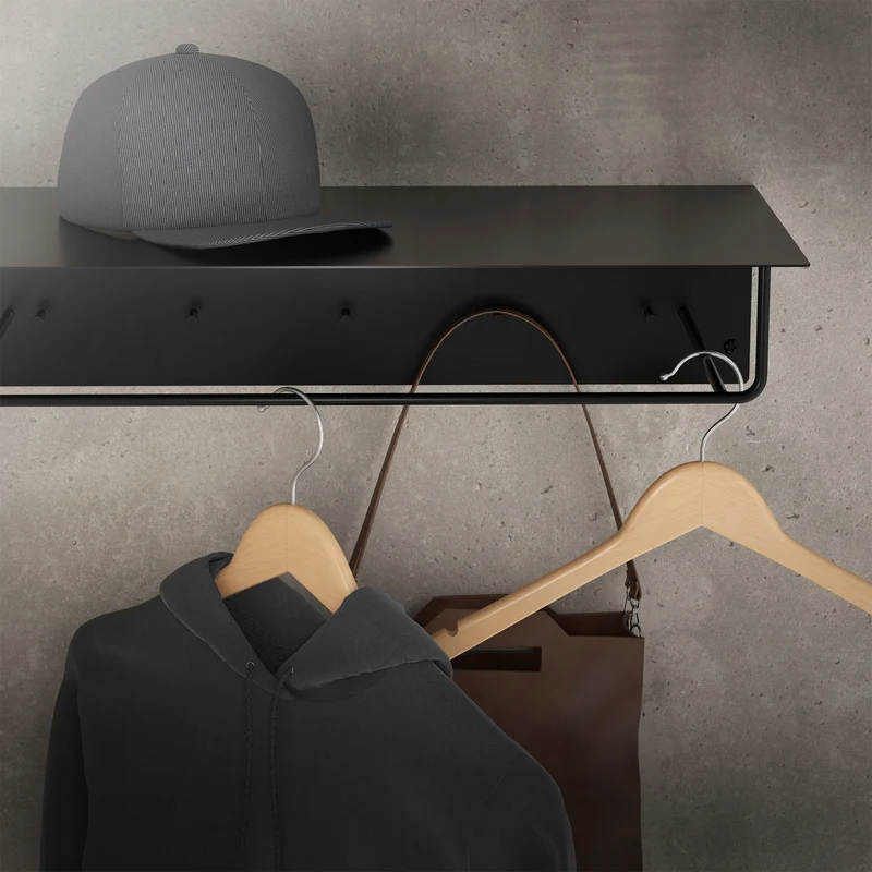 3er Set Kleiderstange Garderobe Wandmontage mit Ablage 60 x 30 x 15 cm Schwarz aus Metall ML-Design