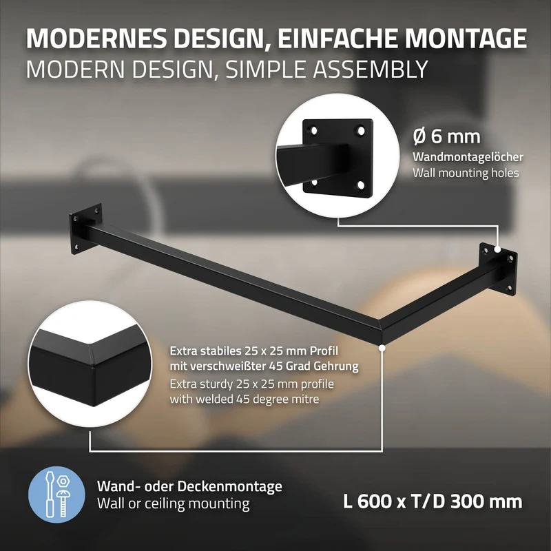 2er Set Kleiderstange Garderobe Wandmontage 30 x 60 cm Schwarz aus Stahl ML-Design