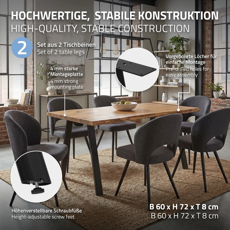 ML-DESIGN | Tischbeine 2er Set A-Form mit flaches Profil 60x72 cm aus Stahl Schwarz Tischgestell Tischfüße Tischkufen für Esstisch & Schreibtisch
