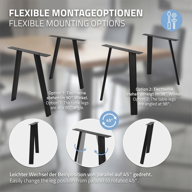 ML-DESIGN | Tischbeine 2er Set A-Form mit flaches Profil 60x72 cm aus Stahl Schwarz Tischgestell Tischfüße Tischkufen für Esstisch & Schreibtisch