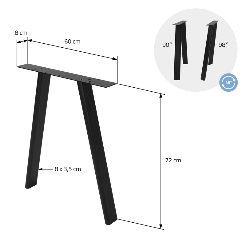ML-DESIGN | Tischbeine 2er Set A-Form mit flaches Profil 60x72 cm aus Stahl Schwarz Tischgestell Tischfüße Tischkufen für Esstisch & Schreibtisch