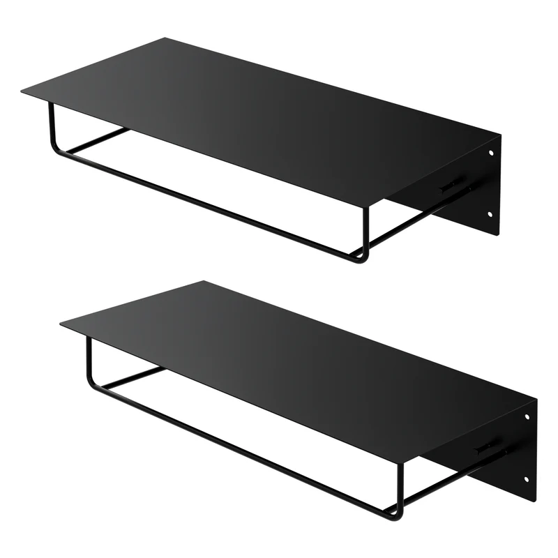 2er Set Kleiderstange Garderobe Wandmontage mit Ablage 60 x 30 x 15 cm Schwarz aus Metall ML-Design