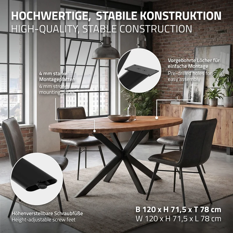 ML-DESIGN | Tischbeine Spider-Design mit flaches Profil 120x78x71,5 cm aus Stahl Schwarz Tischgestell Tischfüße Tischkufen für Esstisch