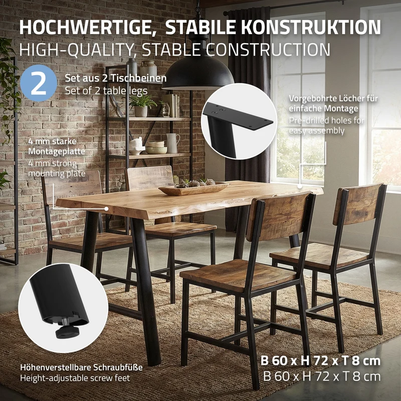 ML-DESIGN | Tischbeine 2er Set A-Form mit ovalem Profil 60x72 cm aus Stahl Schwarz Tischgestell Tischfüße Tischkufen für Esstisch & Schreibtisch