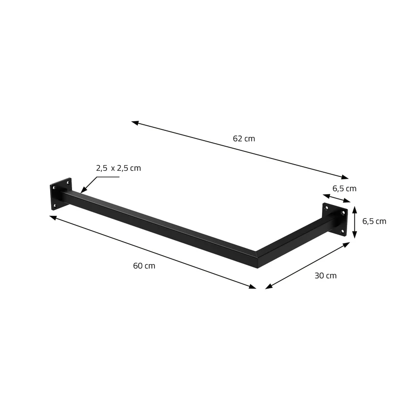 3er Set Kleiderstange Garderobe Wandmontage 30 x 60 cm Schwarz aus Stahl ML-Design