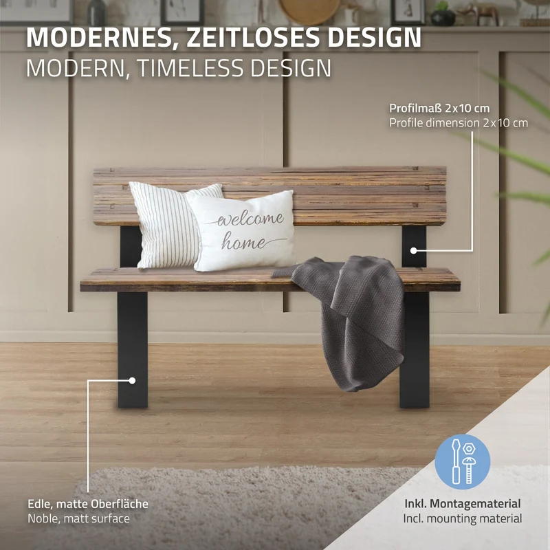 Bankgestell Bankkufen 2er Set O-Design 40 x 78,5 cm Schwarz aus Stahl ML-Design