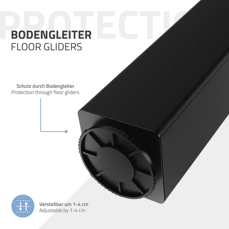 4er Set Tischbeine I-Design 72 cm Schwarz Tischgestell aus pulverbeschichteter Stahl, Profil 8x8 cm, höhenverstellbare Möbelfüße ML-Design