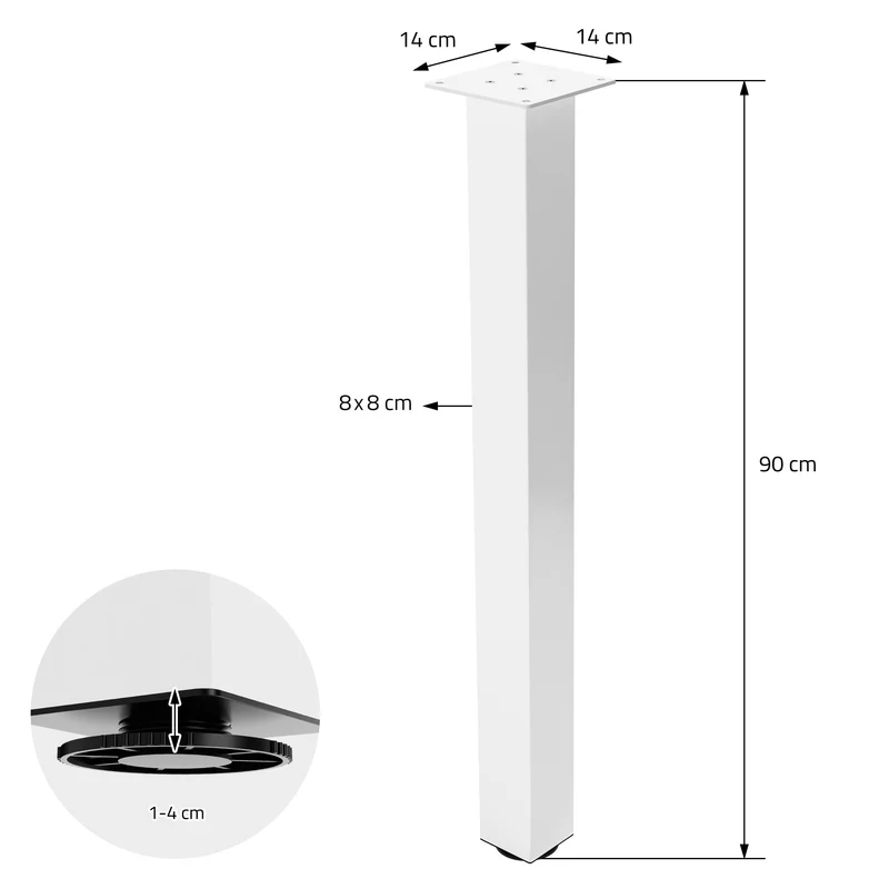 4er Set Tischbeine I-Design 90cm Weiß glänzend höhenverstellbare Tischgestell aus pulverbeschichteter Stahl, Profil 8x8cm, ML-Design