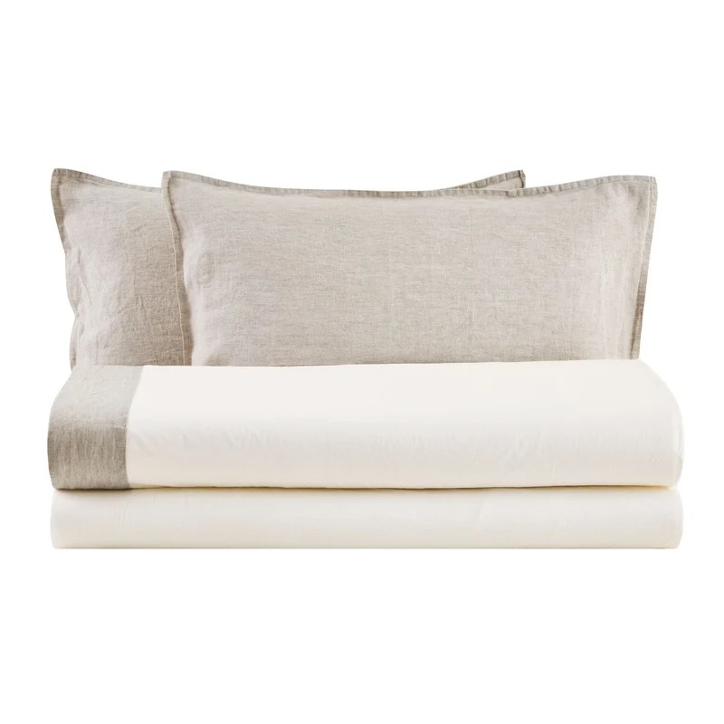 Completo Lenzuola in Cotone StoneWash con Balza in Lino - Sierra