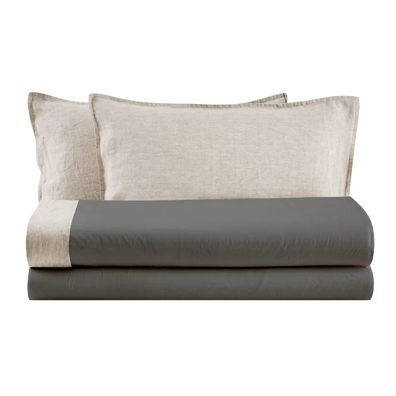Completo Lenzuola in Cotone StoneWash con Balza in Lino - Sierra